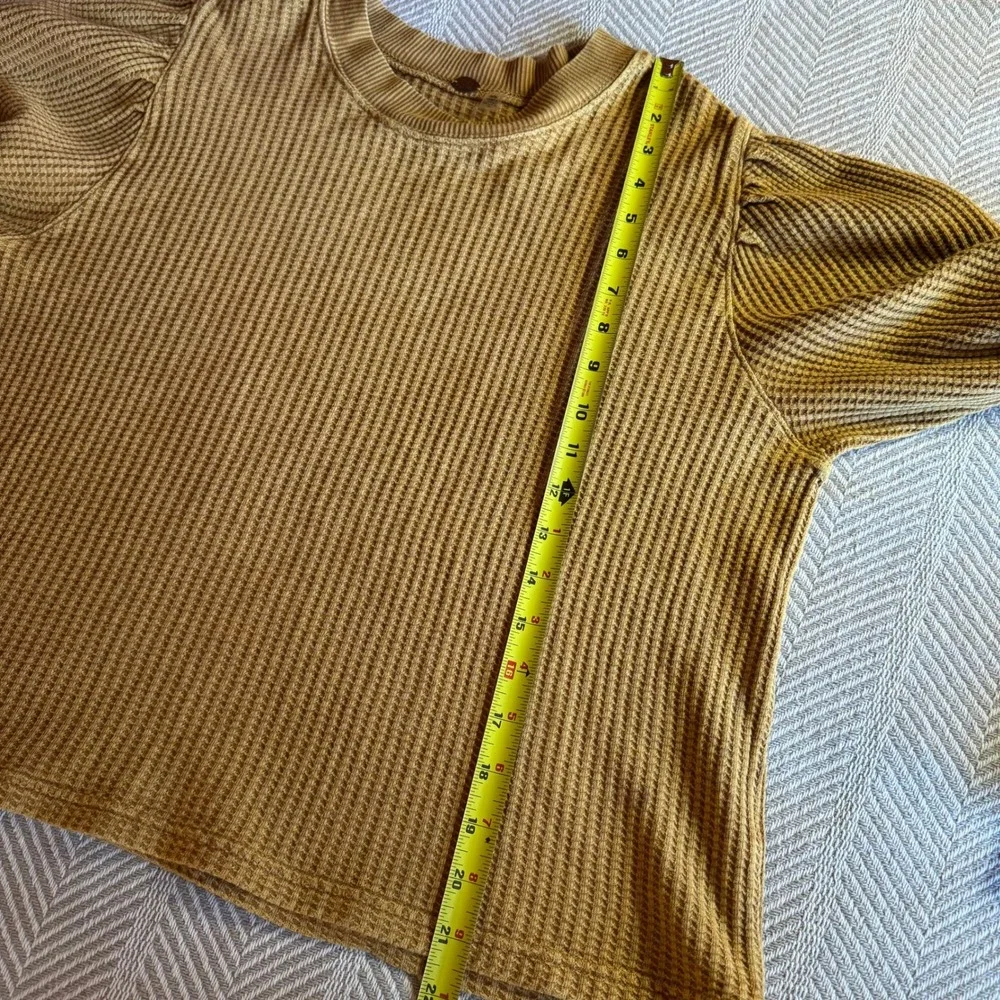 Free People FP One Tasha Cropped Thermal Mustard Yellow Waffle Sleeve Top Medium